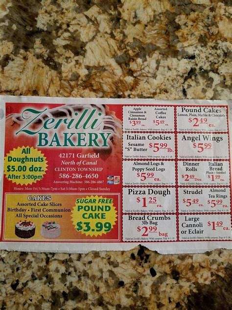 Online Menu of Zerillis Bakery Restaurant, Clinton Township,。